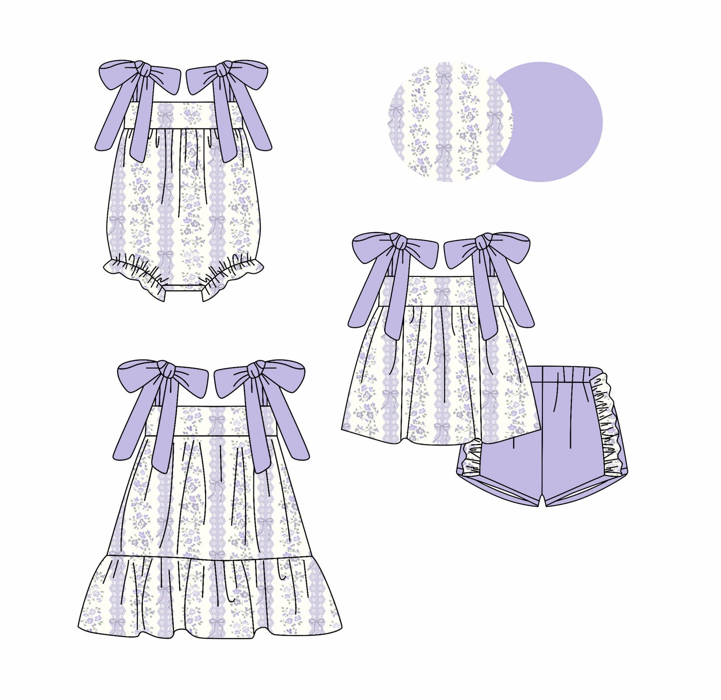 25.10.23 custom each style moq 5 eta 6-8week Sibling Sister bow floral baby short sleeve shorts sets and romper and dress match design