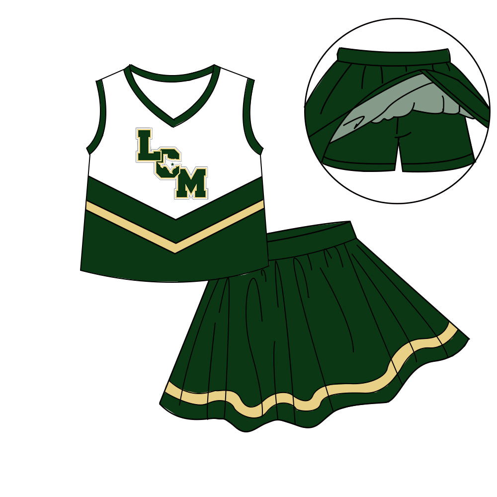 Custom moq 5 mix size milk silk eta 6-8weeks summer teams green baby girls clothes team sleeveless skirts shorts sets-25.7.7