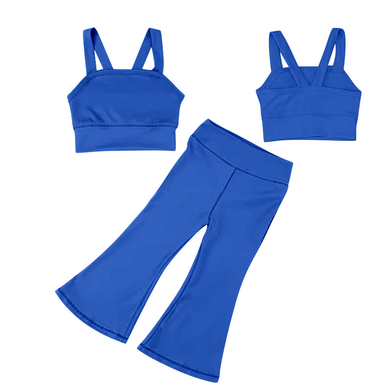 7.4 custom each style moq 5eta 4-6week baby girls clothes blue Yoga Suit vest Pants Set