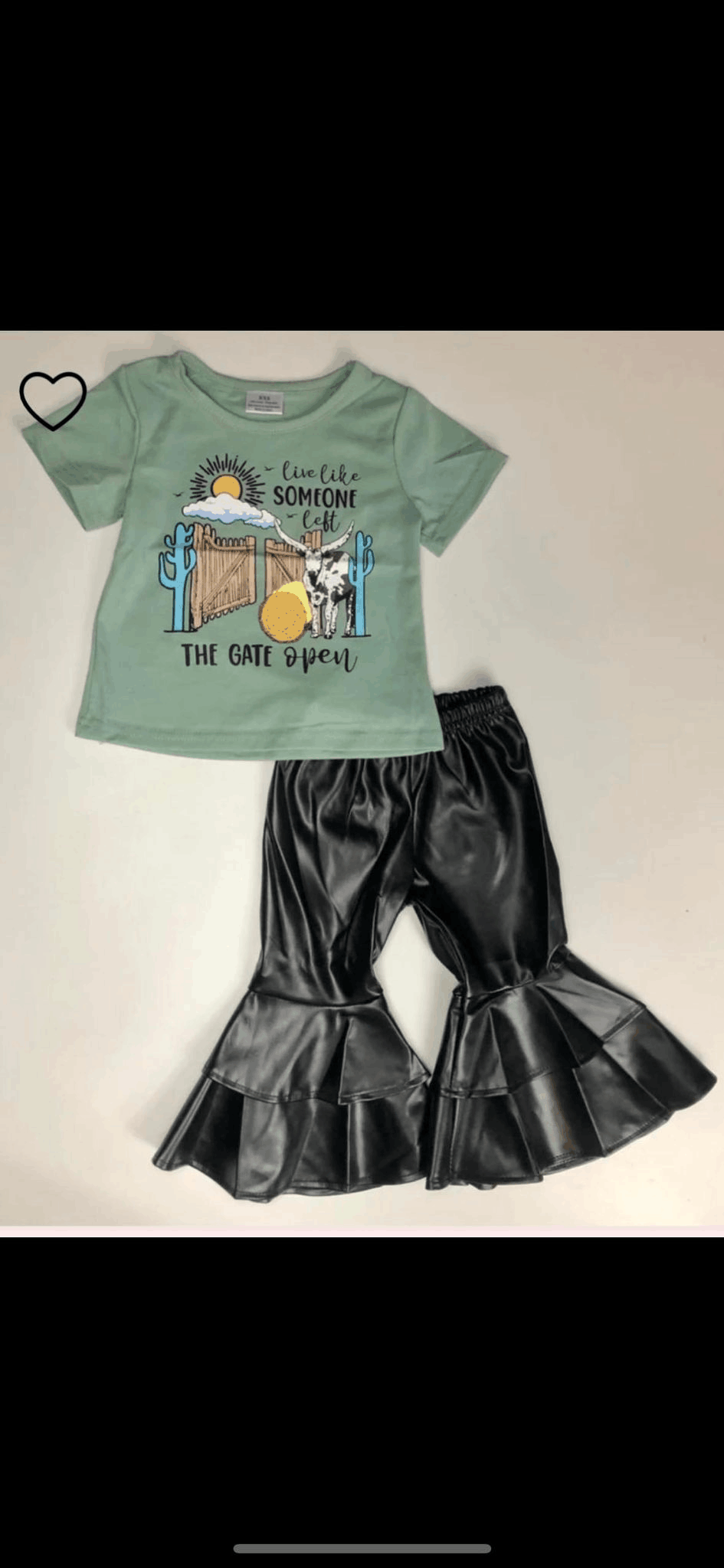 girls green top leather pants set