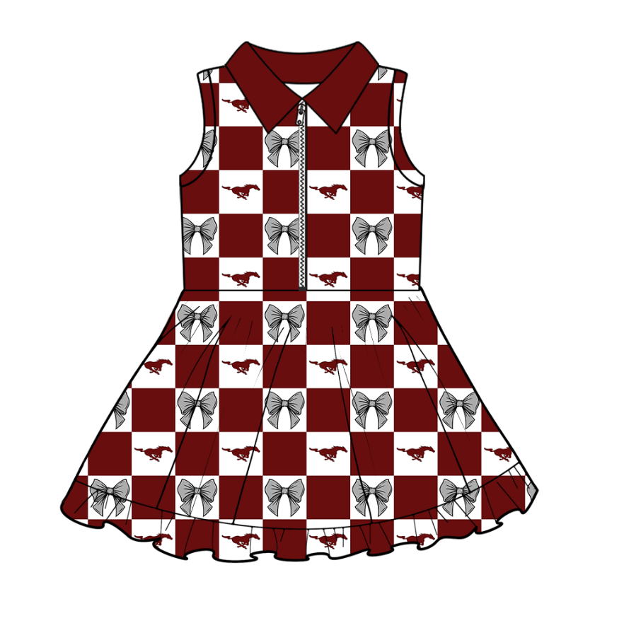 Custom moq 3 or 5 mix size milk silk summer teams baby girl clothes bow dark red sleeveless dress