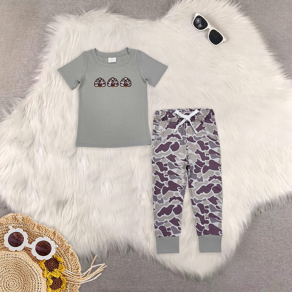 RTS NO MOQ baby boy clothes Embroidery short sleeve pants Sets