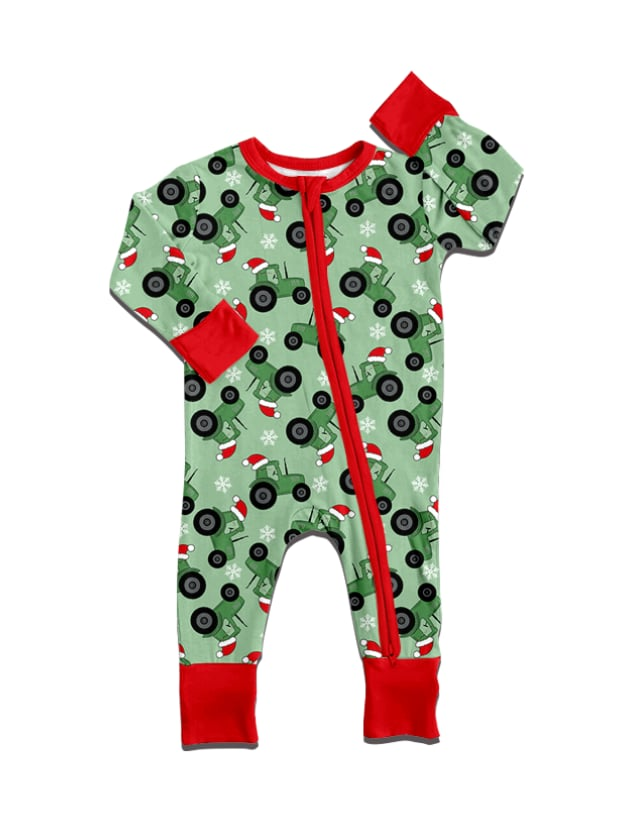 Custom moq 5 each style eta 6-7weeks baby boy clothes tractor green long sleeve romper-25.7.22