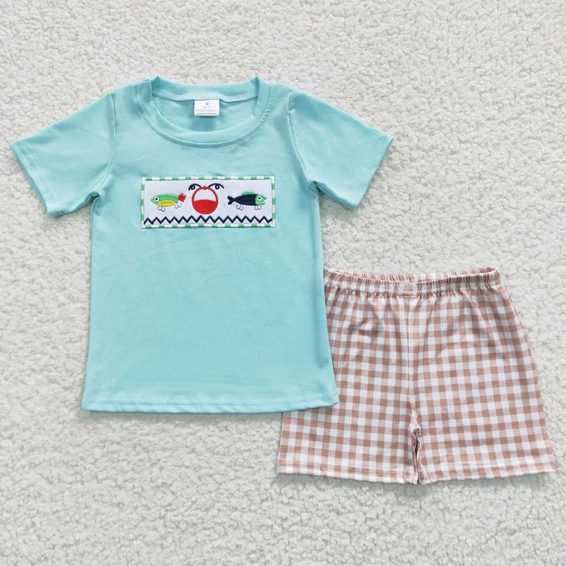 RTS NO MOQ Sibling baby boy clothes embroidery fishing short-sleeved shorts suits