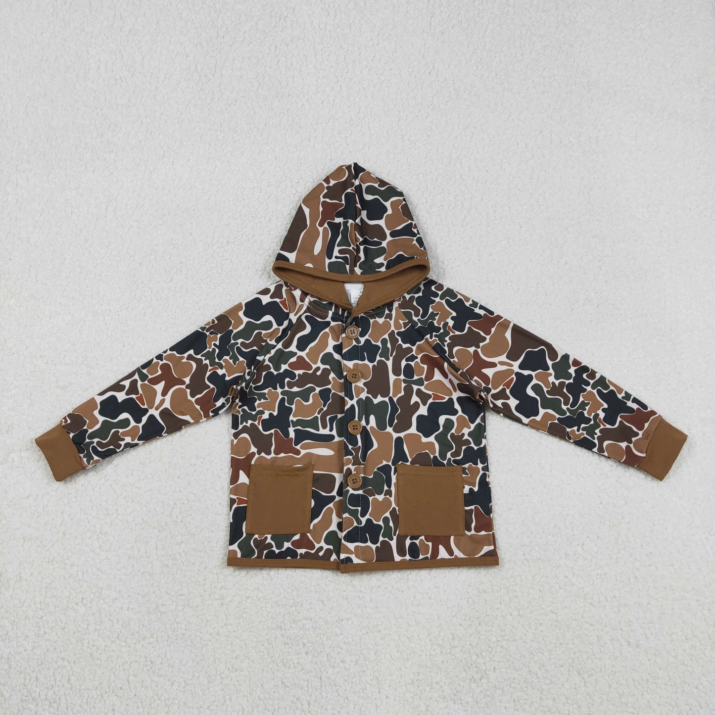 RTS NO MOQ(In Stock) Pocket Brown-Green Camouflage Beige Hooded Jacket Long-Sleeve Top