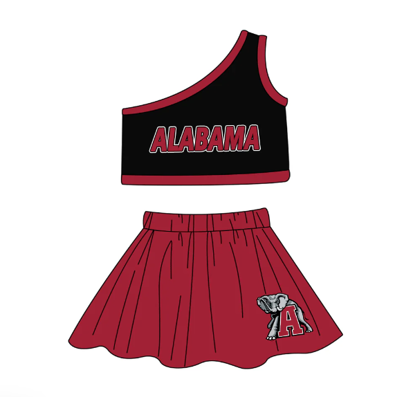 Deadline October 23 custom no moq eta 6-8weeks Red Lettering Wild Elephant Cheerleading One Shoulder Top Short Skirt Set