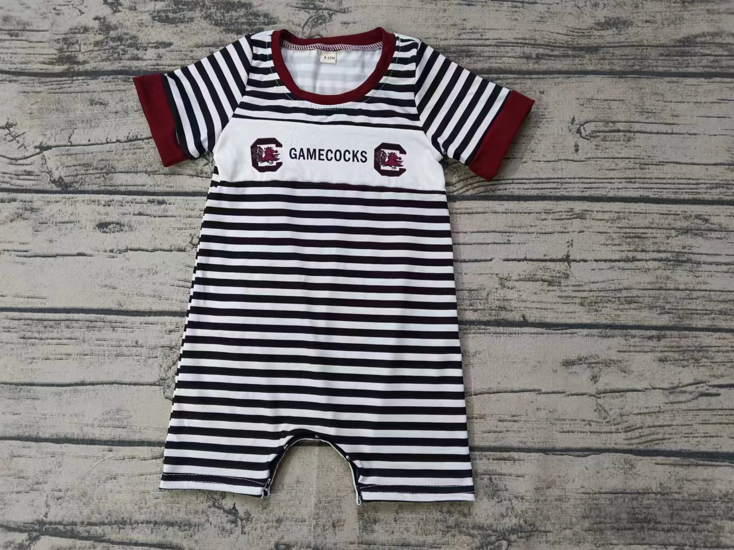 Custom moq 3 eta 6-7weeks Black and white striped short-sleeved jumpsuit with letter C pattern