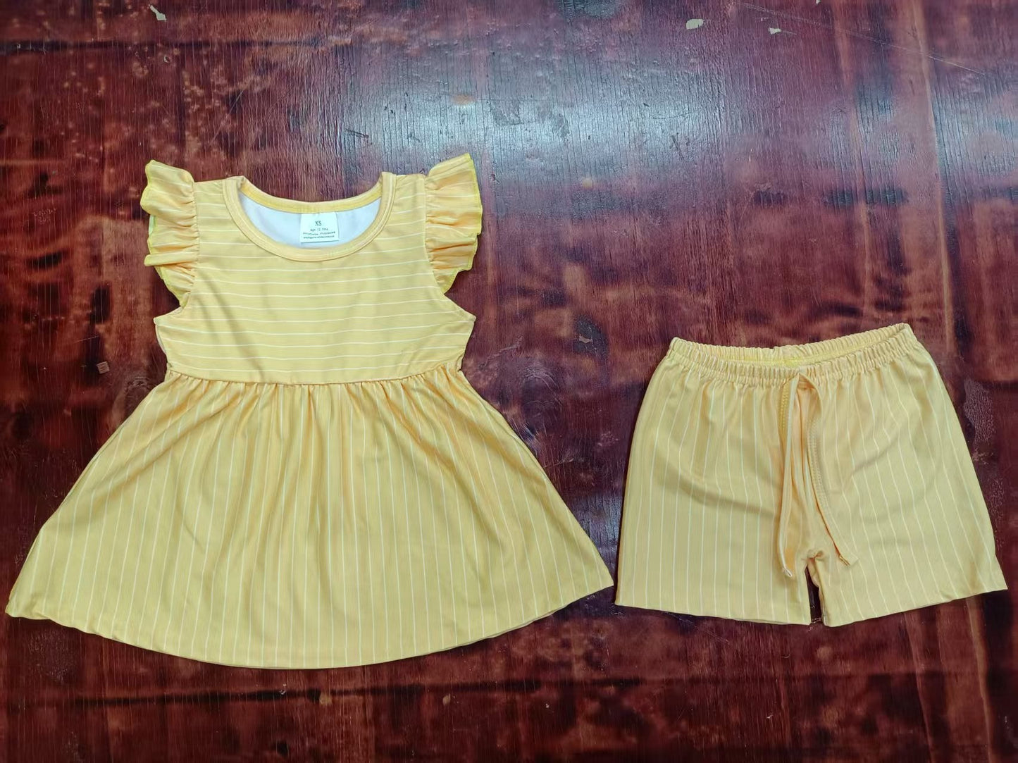 Custom moq 3 eta 6-7weeks baby girls clothes yellow flying sleeve shorts sets-25.5.9