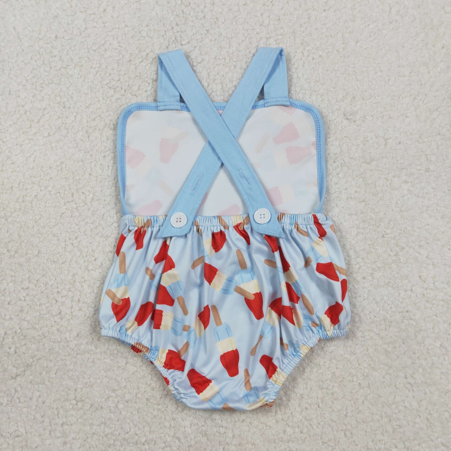 RTS NO MOQ(In Stock ) SR3923 National Day Popsicle Pattern Blue Vest Jumpsuit