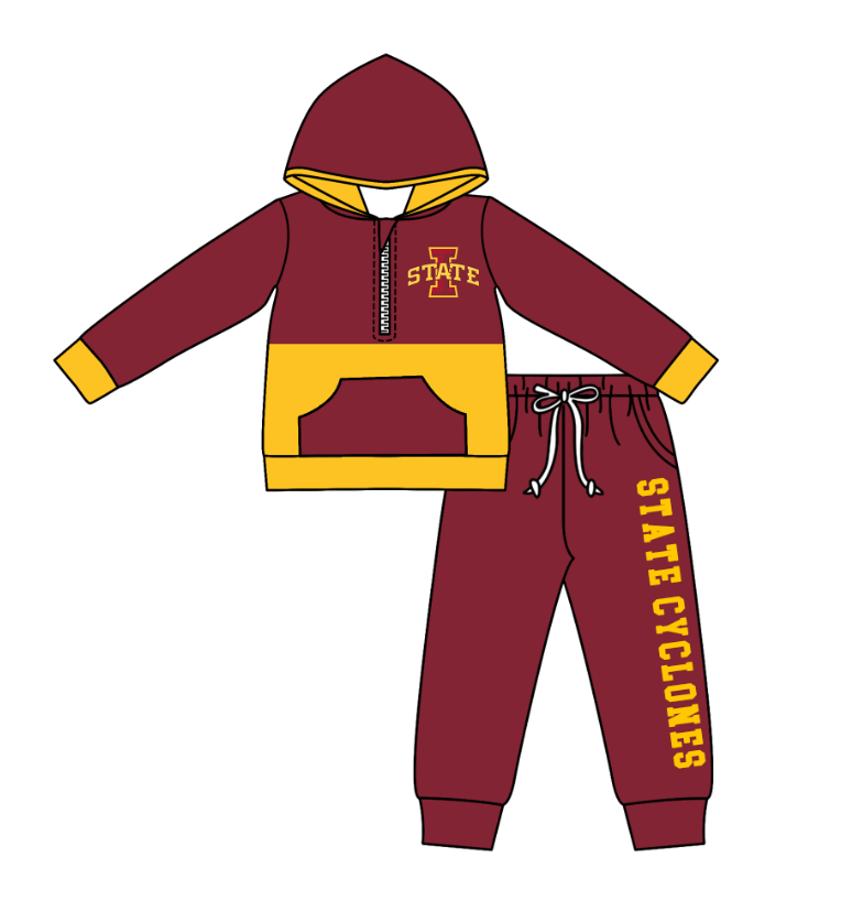 Custom moq 5 mix size eta 6-8weeks milk silk summer teams dark red baby boy clothes hooded long sleeve pants sets-25.10.22