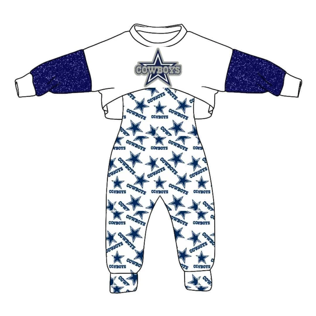Deadline July 31th close custom no moq eta 6-7weeks Five-pointed star blue long-sleeved trousers overalls suit team