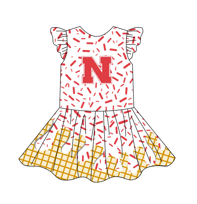 custom moq 3 eta 6-7weeks baby girls clothes team flying Sleeves Dress