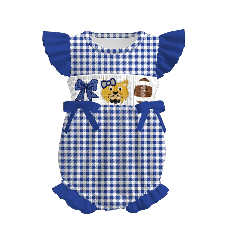 Custom summer teams baby girls clothes team blue short sleeve shorts sets dress romper-25.7.15
