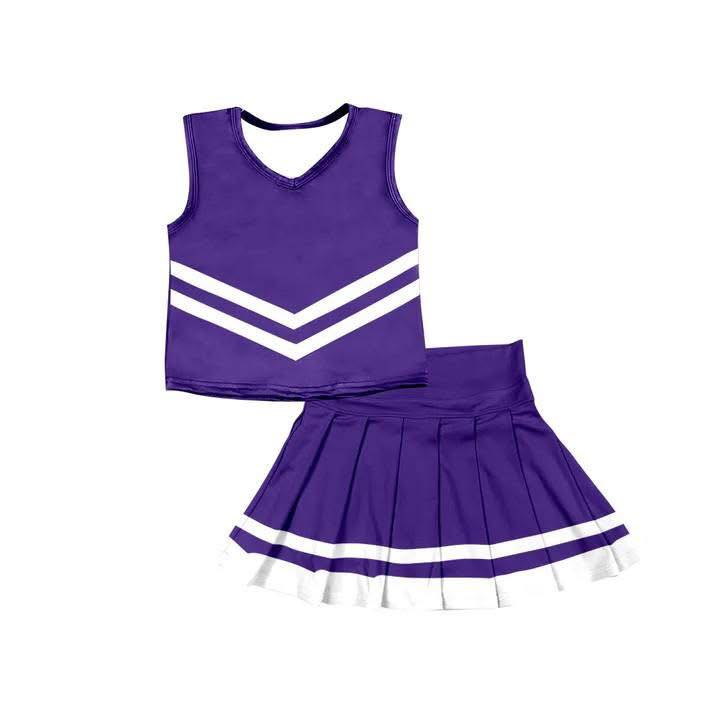 Custom moq 5 each style eta 6-7weeks baby girl clothes team purple sleeveless skirts sets-25.8.11