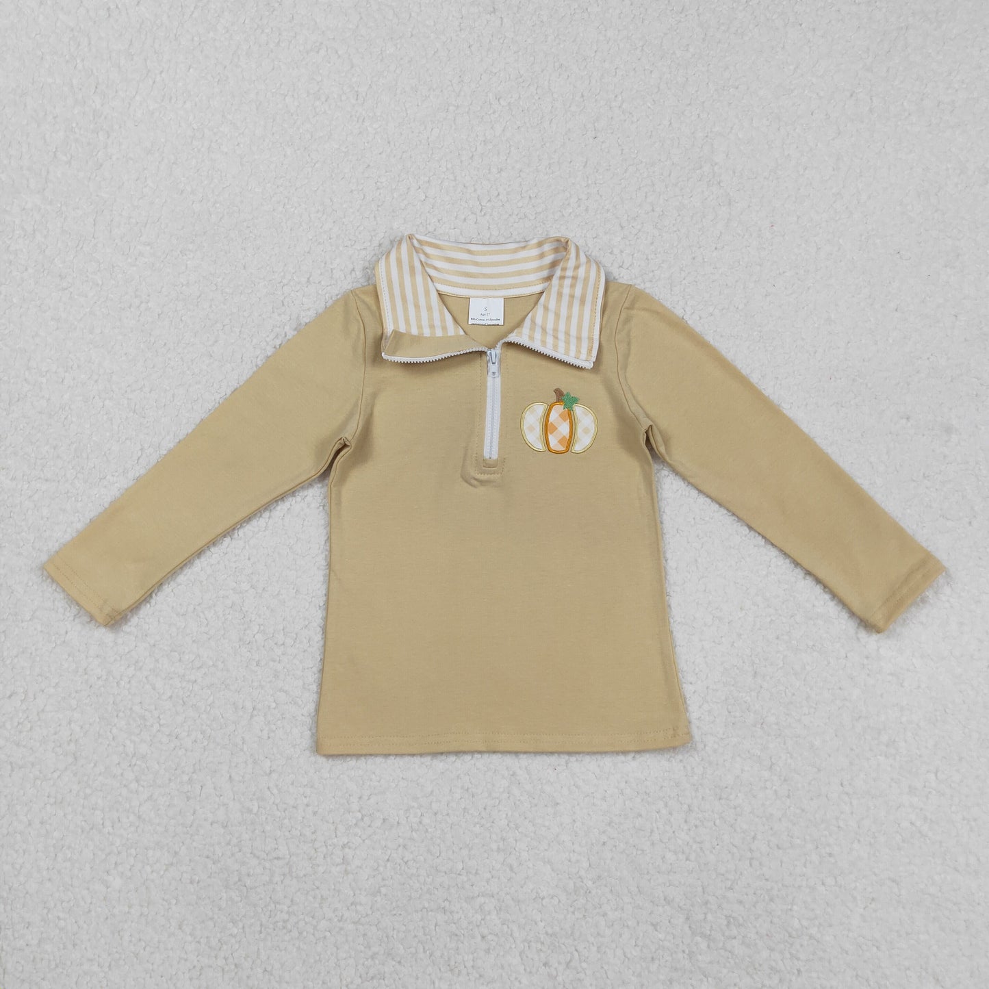RTS NO MOQ(In Stock) BT1293 Embroidered pumpkin orange zip-up long-sleeved top