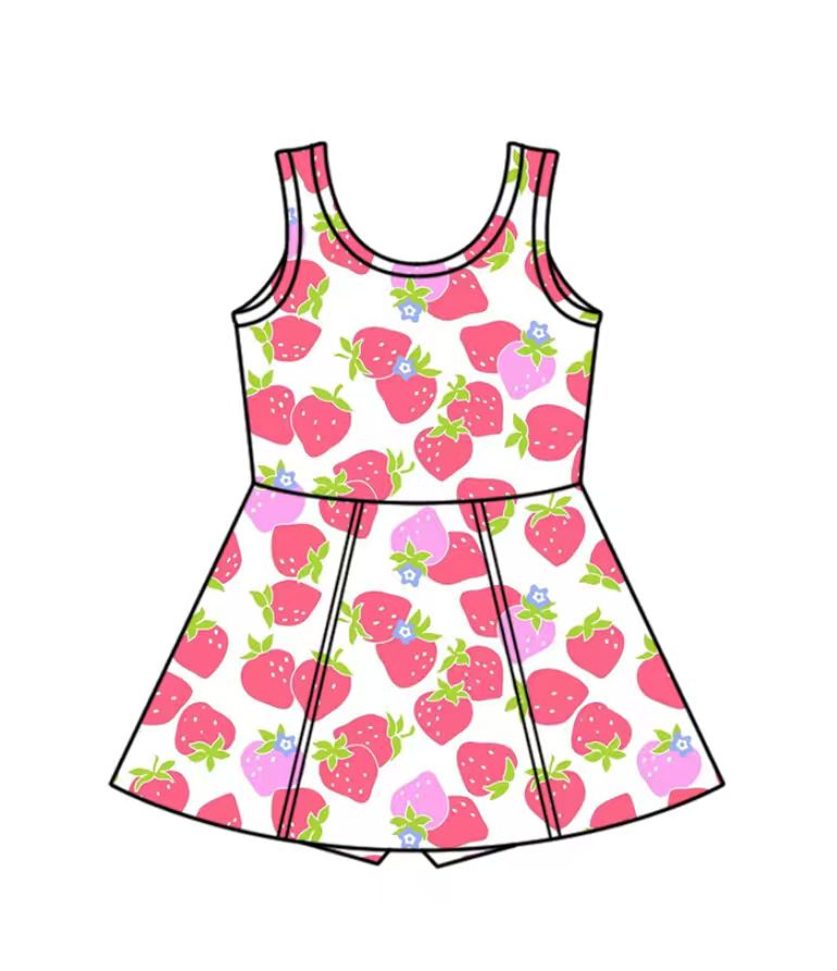 Custom moq 5 mix size milk silk baby girl clothes summer strawberry sleeveless dress