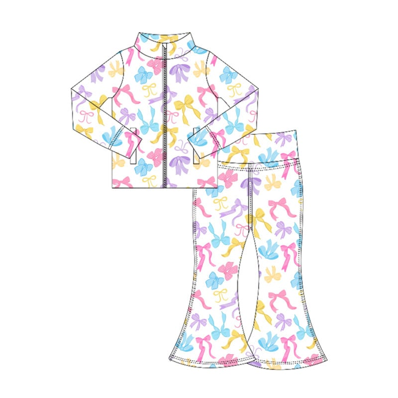 Custom MOQ 5 summer teams baby girl clothes Long-sleeved and long-pants floral yoga fabric suit