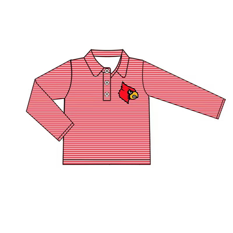 Custom moq 5 tat about 4-6 weeks Red striped button-down long-sleeved hooded top with embroidered eagle head