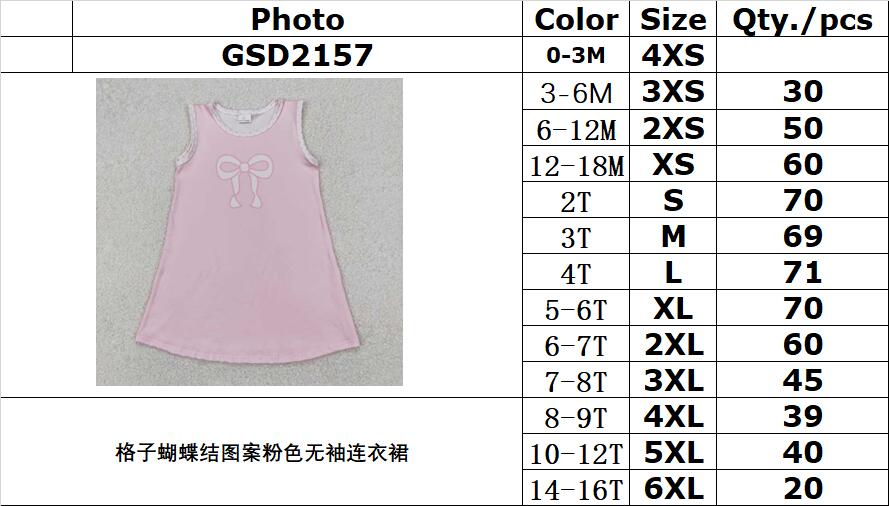 RTS NO MOQ ETA 5/7days Arrived GSD2157 Pink sleeveless dress with plaid bow pattern