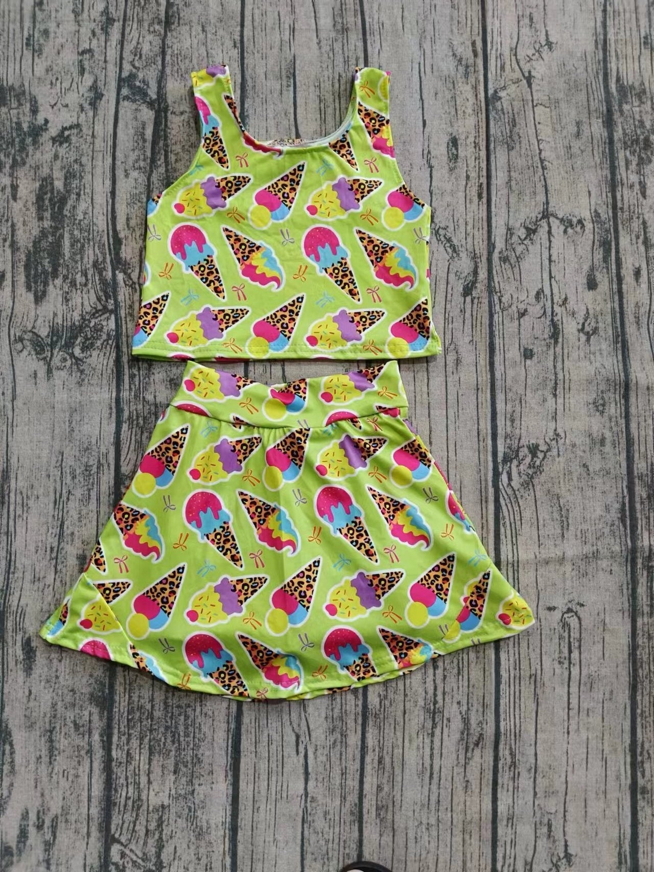 4Custom moq 3 eta 6-7weeks baby girl clothes team ice cream green sleeveless skirts sets-25.7.24