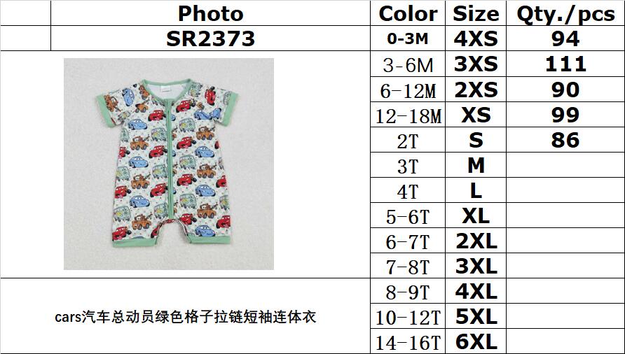 RTS NO MOQ ETA 5/7days arrived SR2373 cars green plaid zipper short-sleeved jumpsuit