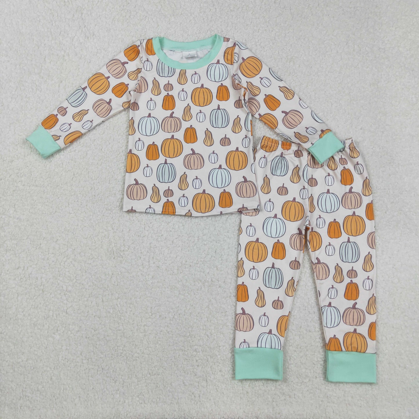 RTS NO MOQ(In Stock) BLP1222 Beige long-sleeved trousers set with pumpkin pattern