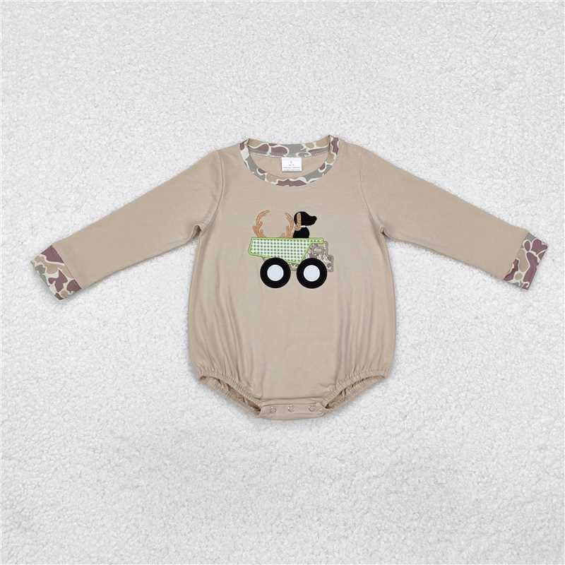 RTS NO MOQ(In Stock) LR1825 Boy long-sleeved bodysuit with embroidered tractor