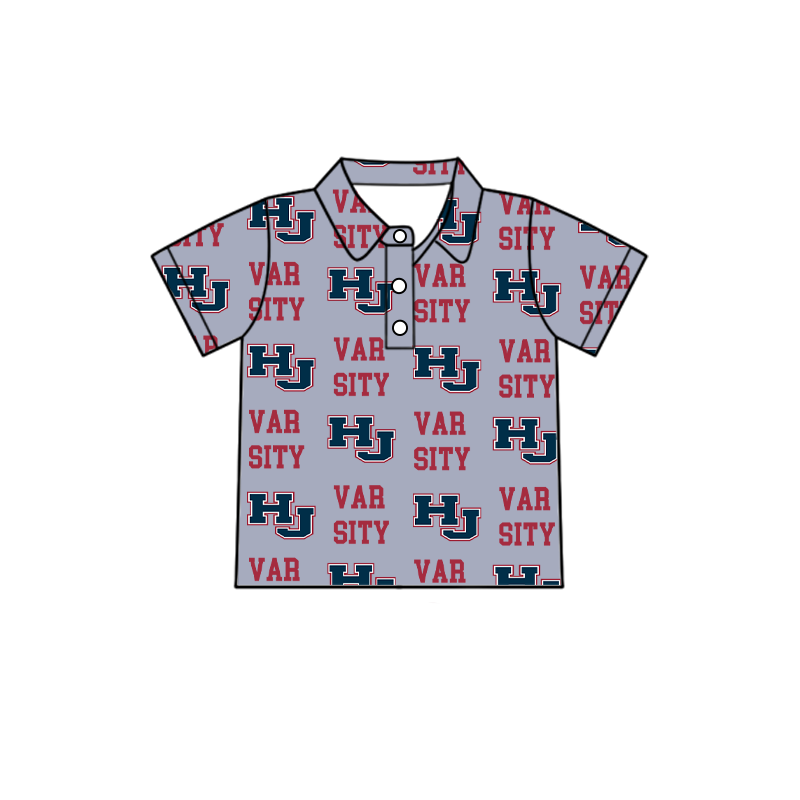 custom moq 5 mix size XY062606 Baby Boys Letter Print Short Sleeve Button Collar Polo Shirt