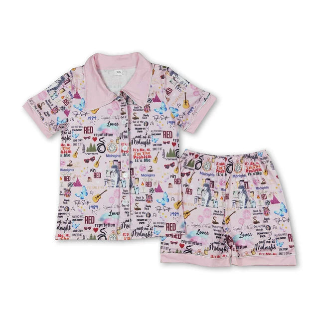 RTS NO MOQ Sibling Sibling Adult Women Olivia Singer Buttons Shirt Shorts Pajamas Sets