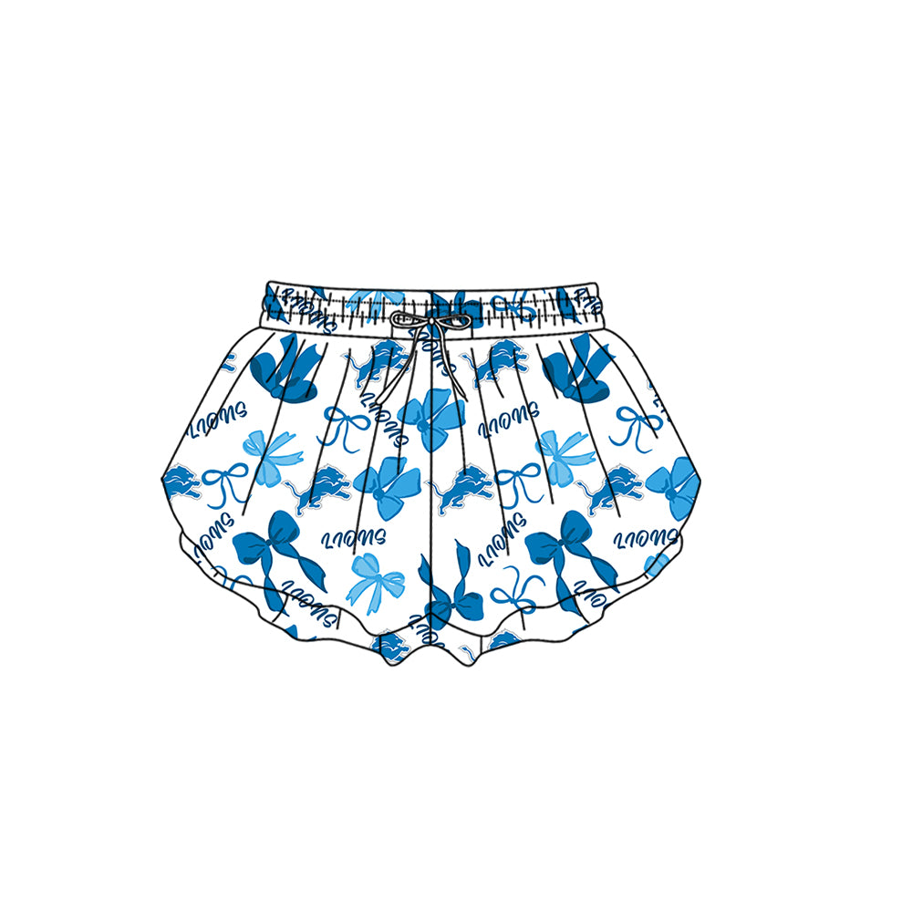 Custom moq 5 mix size milk silk summer teams Baby Girls Blue Bow Vest Top Skirt Shorts Sets Sleeveless Dresses Yoga Shorts Active Outfit