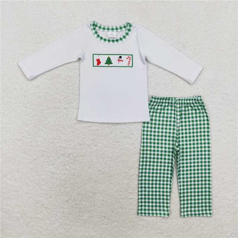 RTS NO MOQ(In Stock ) BLP0603 Embroidered Chistmas long sleeve pants set