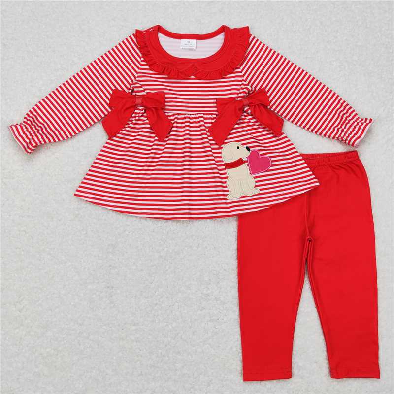 RTS NO MOQ(In Stock) GLP0891 Baby girl Toddler embroidery Valentine Shirts Pants Clothes Sets