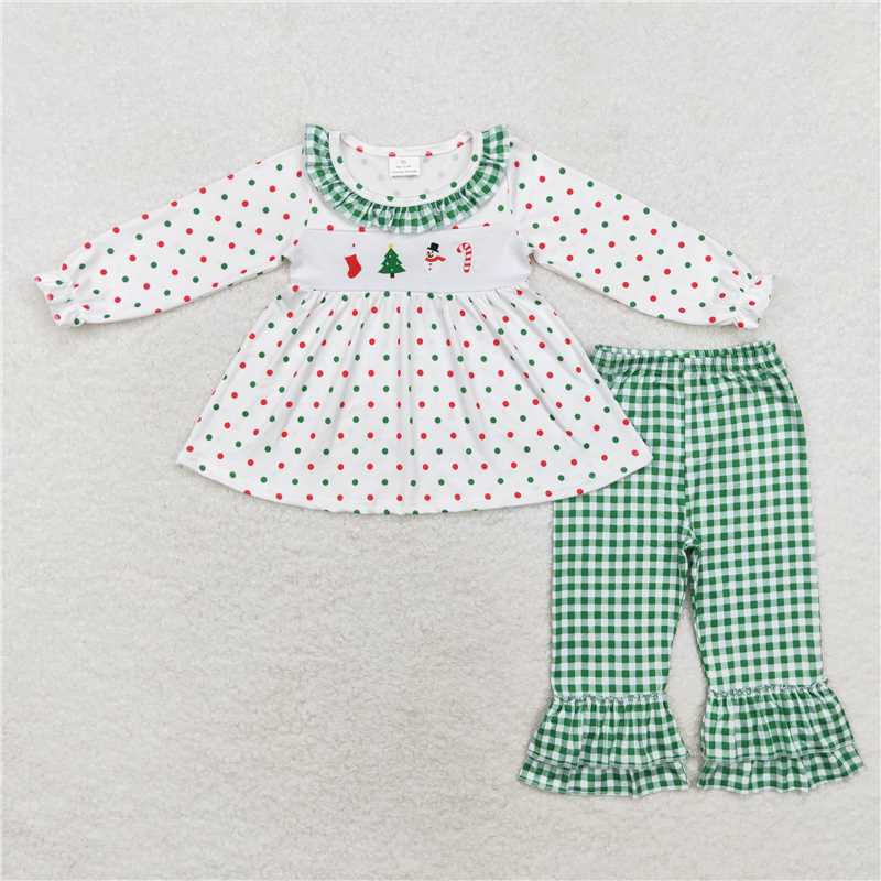 RTS NO MOQ(In Stock) GLP1395 Embroidered Christmas Long Sleeve Pants Set