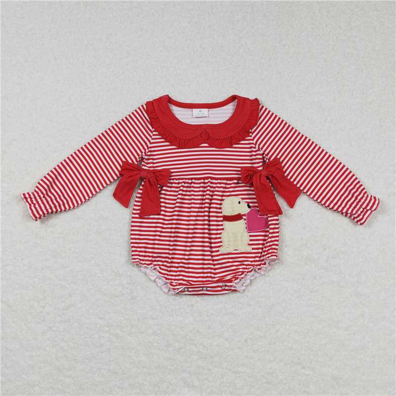 RTS NO MOQ(In Stock) LR0763 Baby Girl clothes Valentine long sleeve bodysuit with embroidered