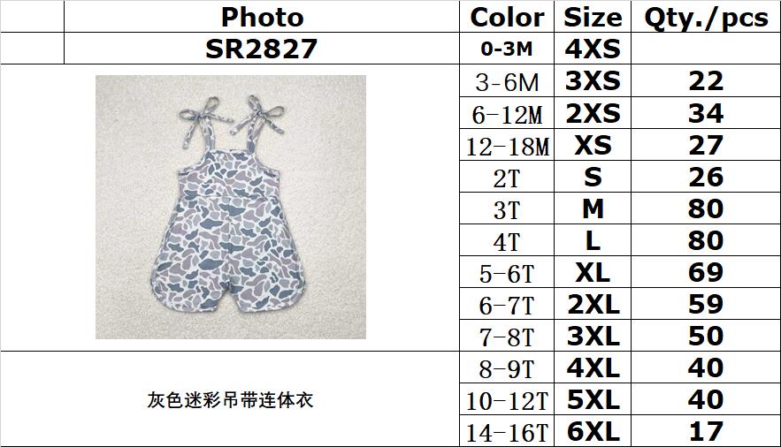 RTS NO MOQ SR2827 Gray camouflage suspender jumpsuit