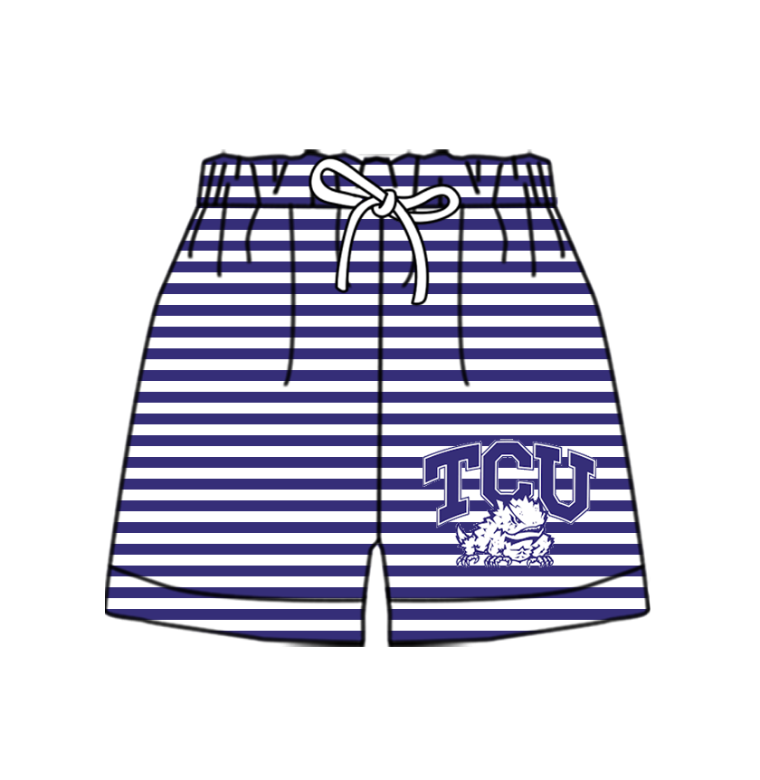 Custom moq 5 mix size milk silk summer teams Baby Purple Striped Drawstring Shorts for Children Elastic Waist Kids Summer Shorts