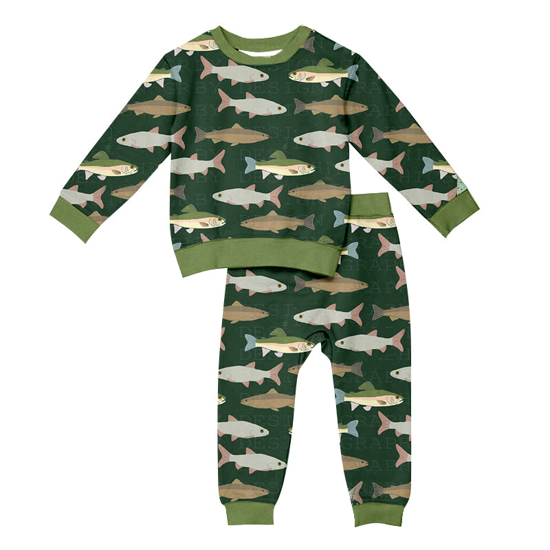 6.10 custom each style moq 5eta 4-6week baby boy clothes fish green long sleeve pants sets