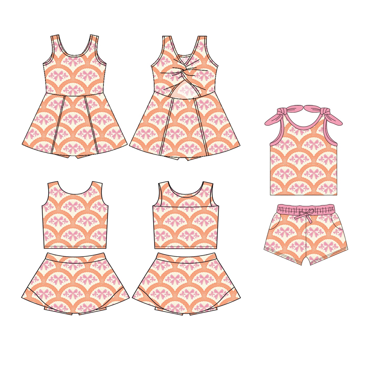 3.31 custom each style moq 5eta 4-6week Sibling Sister floral bow baby short sleeve shorts sets and yoga dress 1 and dress 2 match family design