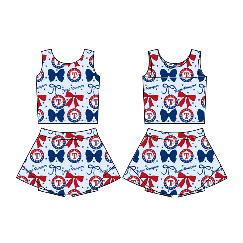 Custom moq 5 mix sizes summer teams baby girls clothes team bow sleeveless skirts shorts sets-25.6.20
