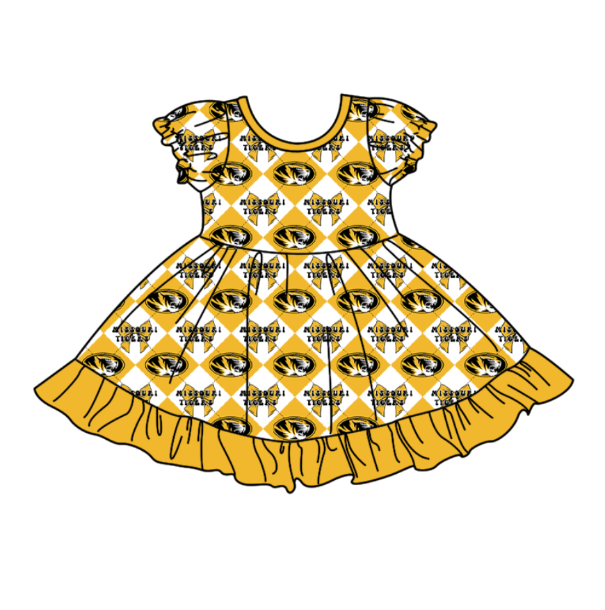 Custom moq 5 mix size Baby Girl's yellow Plaid Short-Sleeved Team Dress Cute And Stylish Outfit for Little Ones