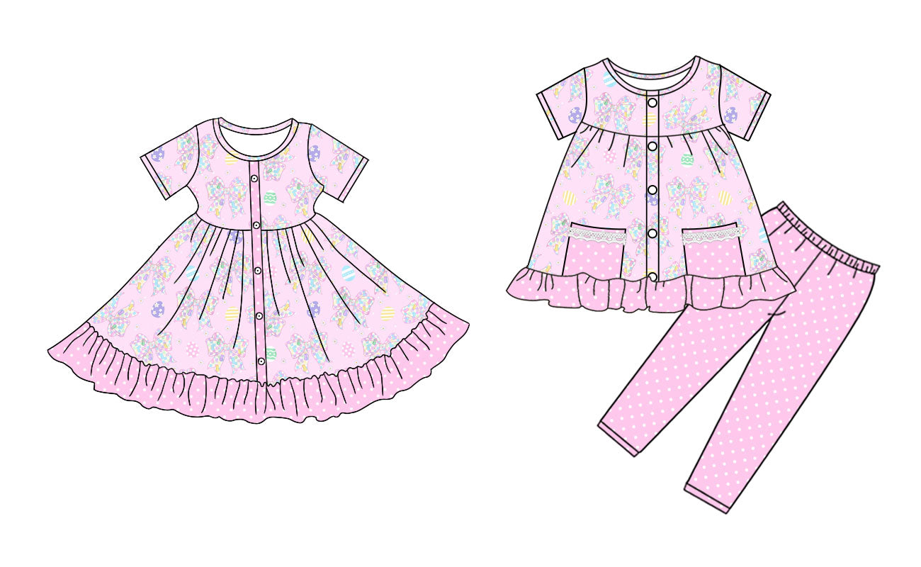 25.9.4 custom each style moq 5eta 4-6week Sibling Sisters bow baby girl long sleeve pants sets and dress match family design