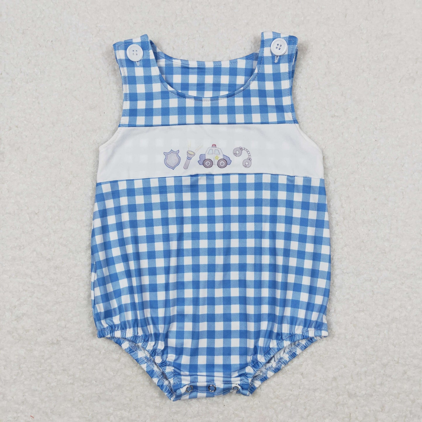 RTS NO MOQ(In Stock) police flashlight blue and white plaid vest jumpsuit