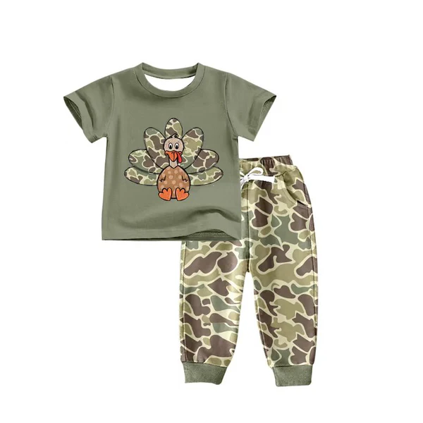 Custom moq 5 mix size milk silk summer baby boy clothes camouflage turkey short sleeve pants sets-25.8.15
