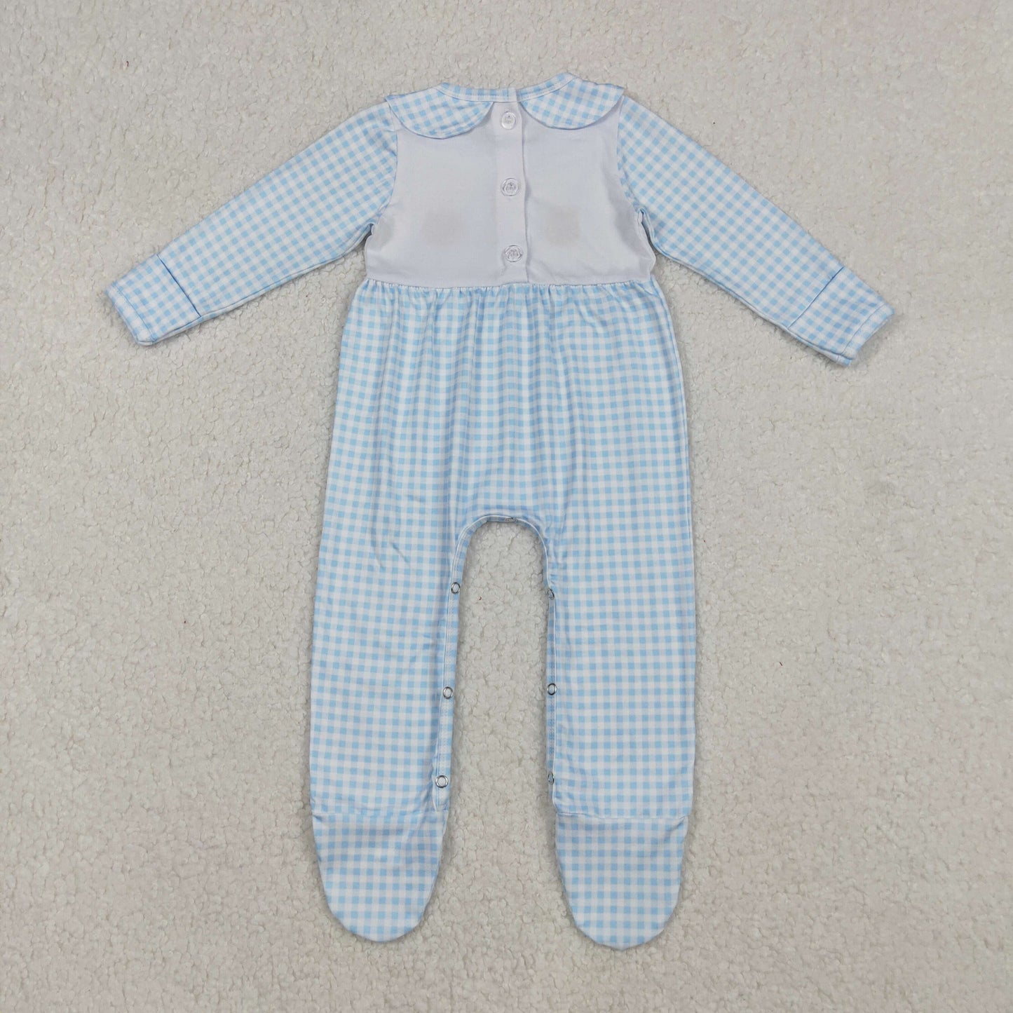 RTS NO MOQ(In Stock) LR2561 Embroidered Pumpkin Turkey Blue Plaid Long-Sleeved Bodysuit