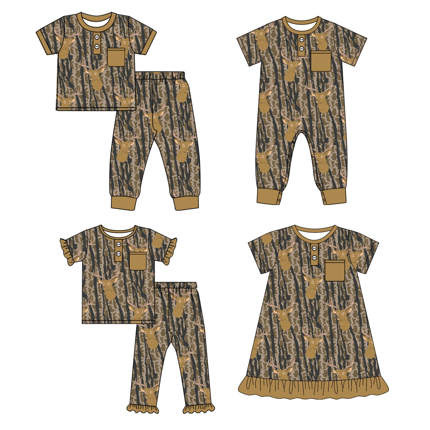 25.9.25 custom each style moq 8 eta 6-8week Sibling Sister camouflage duck baby short sleeve pants sets 2 and romper and dress match design