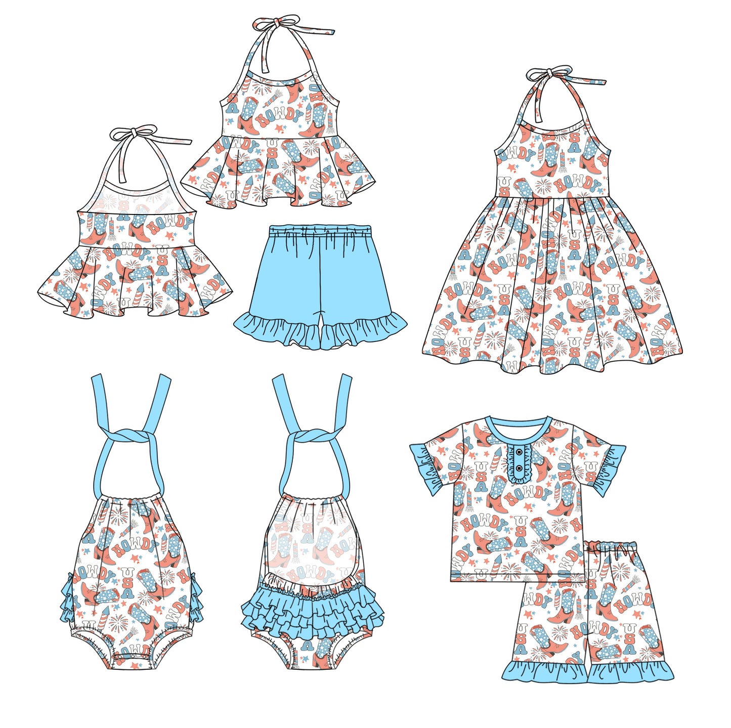 3.3 custom each style moq 5eta 4-6week Sibling Sister boots baby girl short sleeve shorts sets and sets 2 and boy romper and dress match design