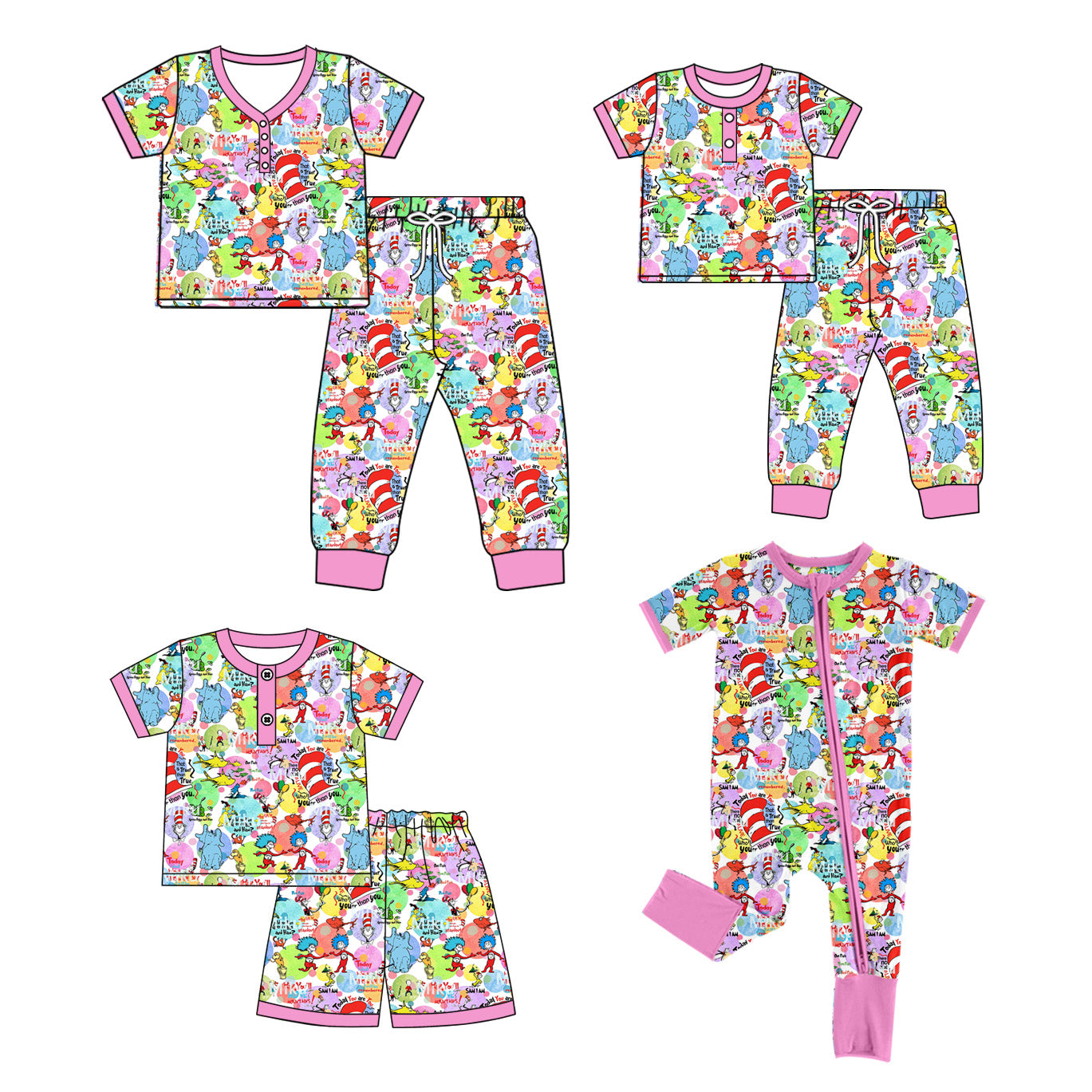 11.28 custom each style moq 5eta 4-6week Sibling Sister dr seuss baby girl sets and sets 2 and shorts sets and rompers match family design