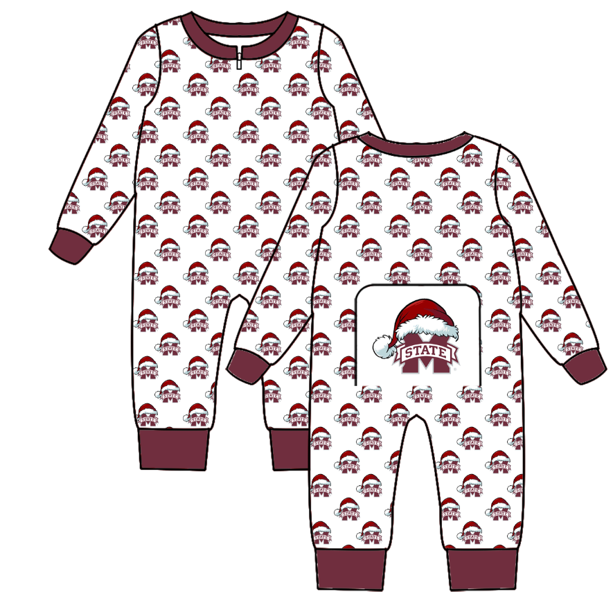 Custom moq 5 eta 6-8weeks Christmas Hat M Team Maroon long sleeve boys romper