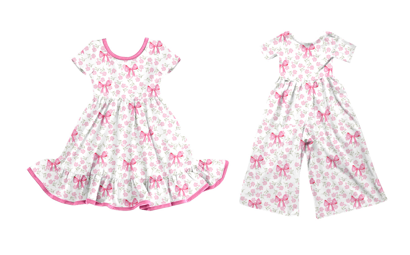 25.9.17 custom each style moq 8 eta 6-8week Sibling Sisters bow floral baby girl long sleeve dress and jumpsuit match family design