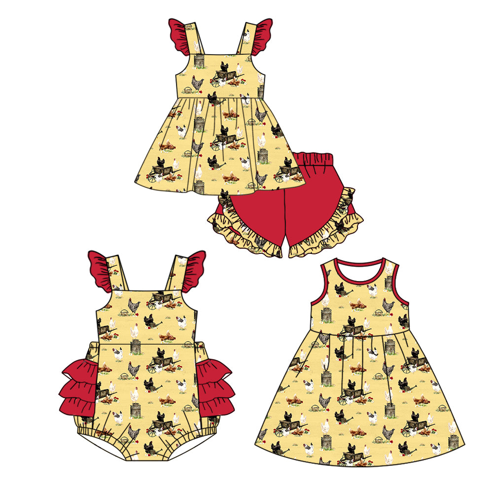2.10 custom each style moq 5eta 4-6week Sibling Sisters baby girl short sleeve shorts sets and dress and rompers match family design
